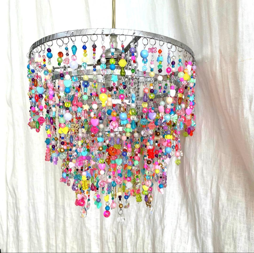 ビーズシャンデリア　1点もの　シャンデリア　オシャレ　ライト　照明　天井　大