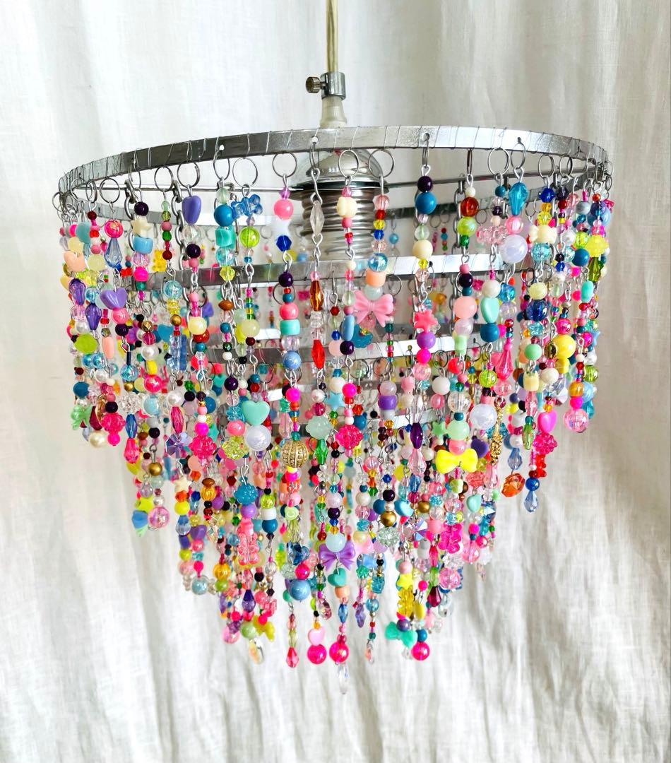 ビーズシャンデリア　1点もの　シャンデリア　オシャレ　ライト　照明　天井　大