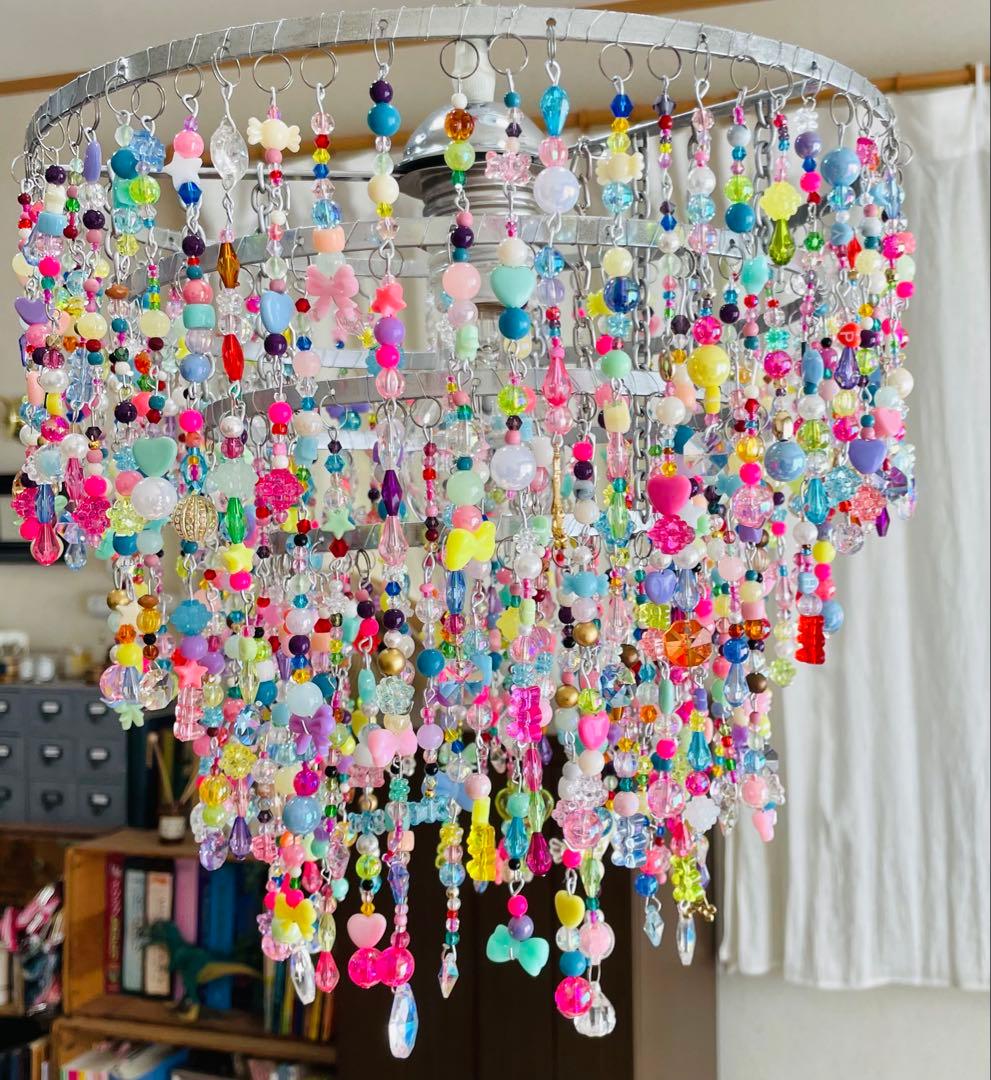 ビーズシャンデリア　1点もの　シャンデリア　オシャレ　ライト　照明　天井　大