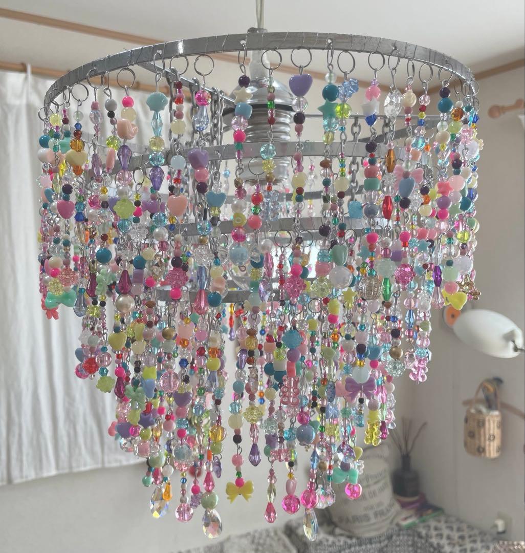 ビーズシャンデリア　1点もの　シャンデリア　オシャレ　ライト　照明　天井　大