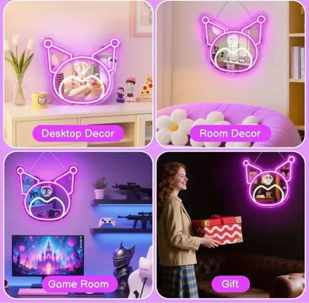 ネオン　クロミ　ミラー　LED 壁掛け鏡　調光可能　USB給電　かわいい