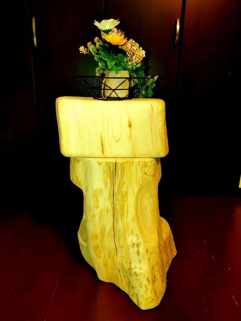 大型 切り株 ひのき くりぬき 親子 本立て 椅子 スツール テーブル高46cm