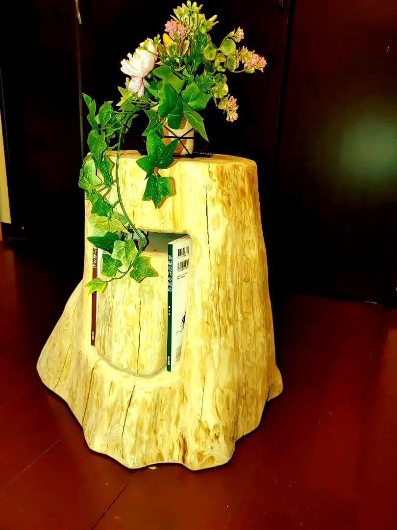 大型 切り株 ひのき くりぬき 親子 本立て 椅子 スツール テーブル高46cm