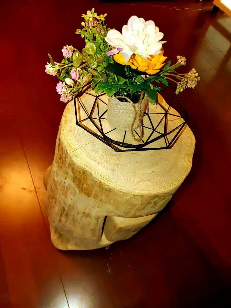 大型 切り株 ひのき くりぬき 親子 本立て 椅子 スツール テーブル高46cm