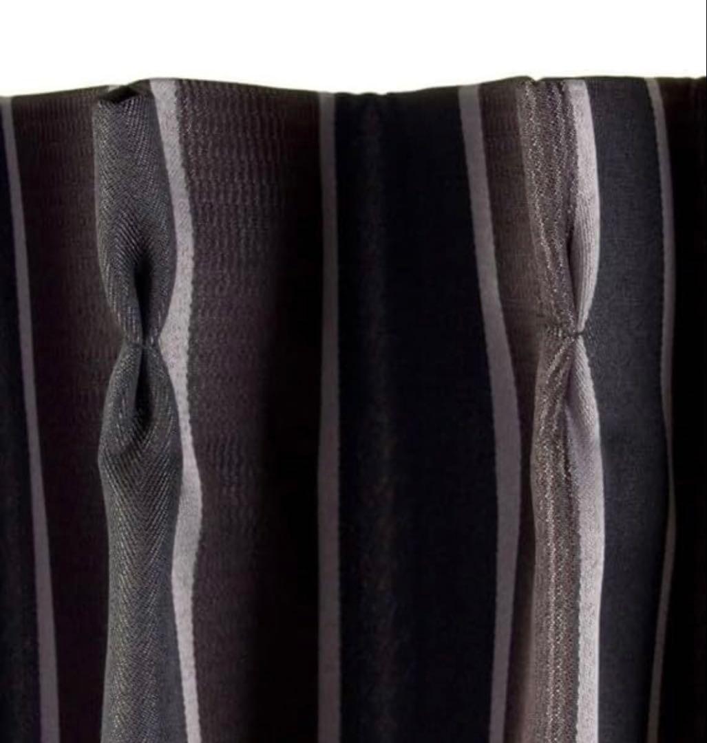 【ニトリ・美品】黒とグレーのストライプカーテン・レースセット【遮光2級】