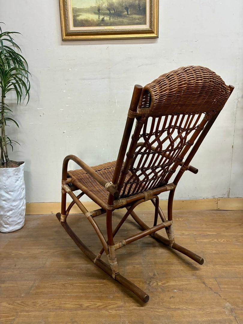 管448☆アジアンヴィンテージ☆ラタン☆藤☆ロッキングチェア☆揺り椅子