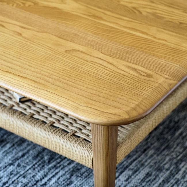 リビングテーブル幅75cm アッシュ無垢材 ペーパーコード 完成品（1281）