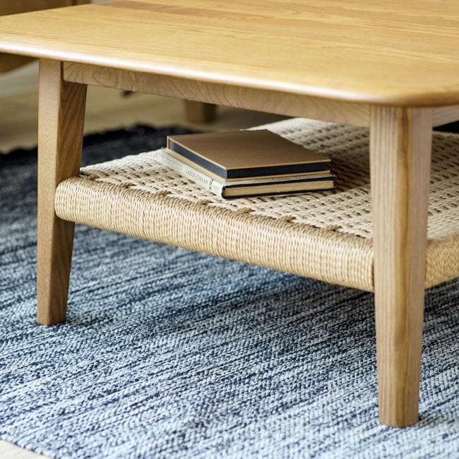 リビングテーブル幅75cm アッシュ無垢材 ペーパーコード 完成品（1281）