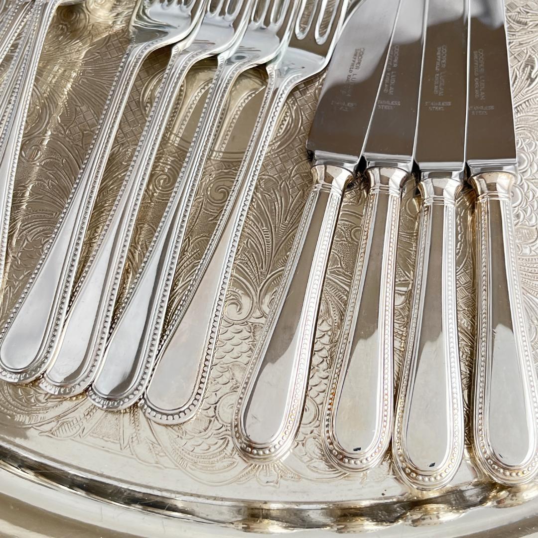 【英国】パールのデザートセット 4名用16本組 A1プレート