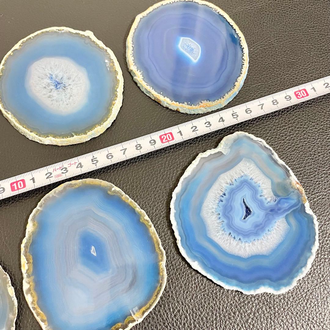 【まとめて6点セット】天然石 瑪瑙板 メノウ板 青色 メノウプレート 置物