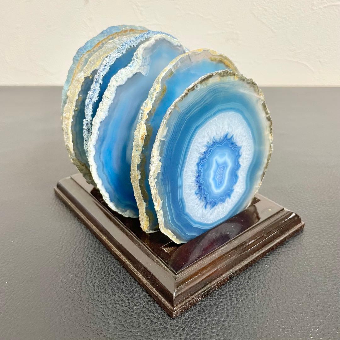 【まとめて6点セット】天然石 瑪瑙板 メノウ板 青色 メノウプレート 置物