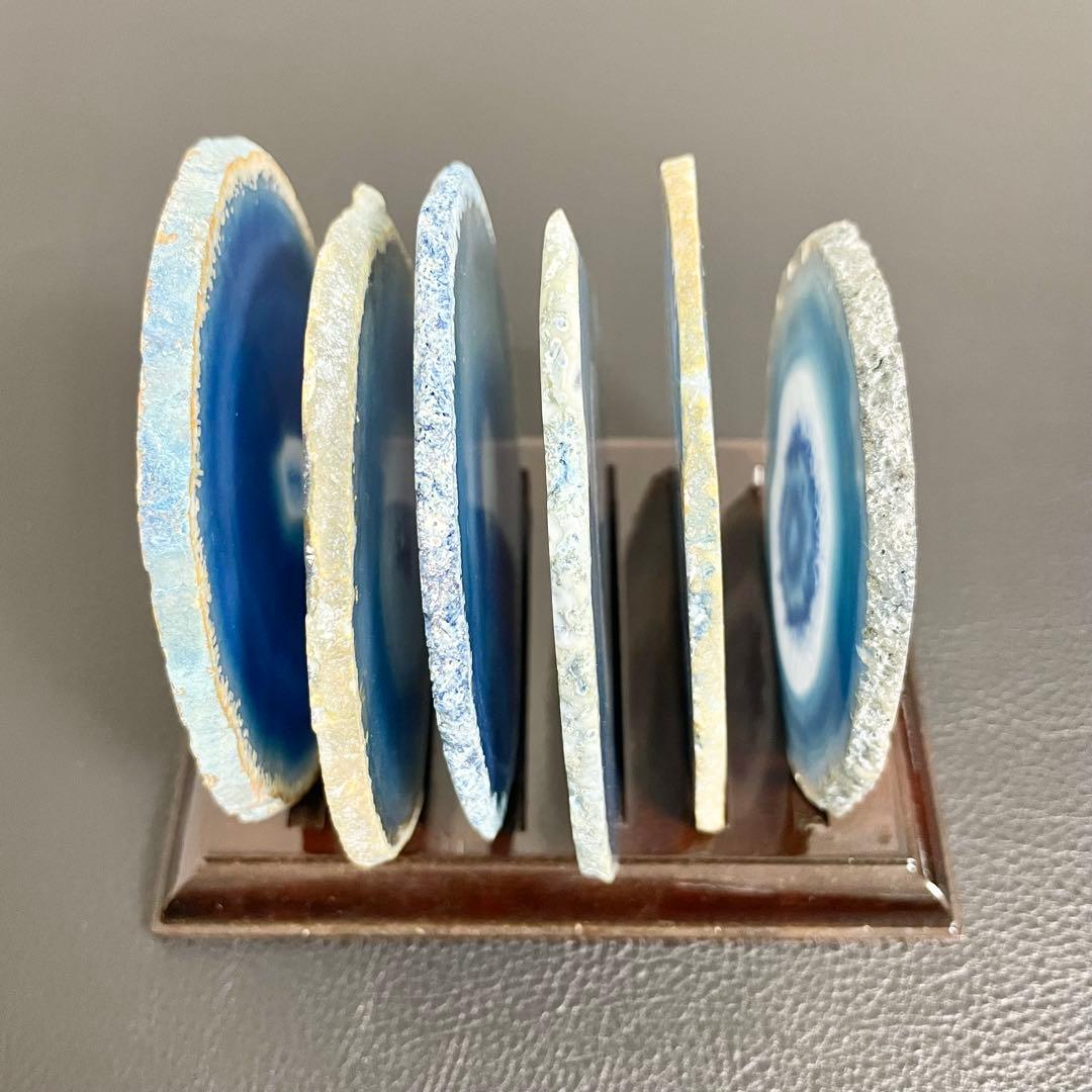 【まとめて6点セット】天然石 瑪瑙板 メノウ板 青色 メノウプレート 置物
