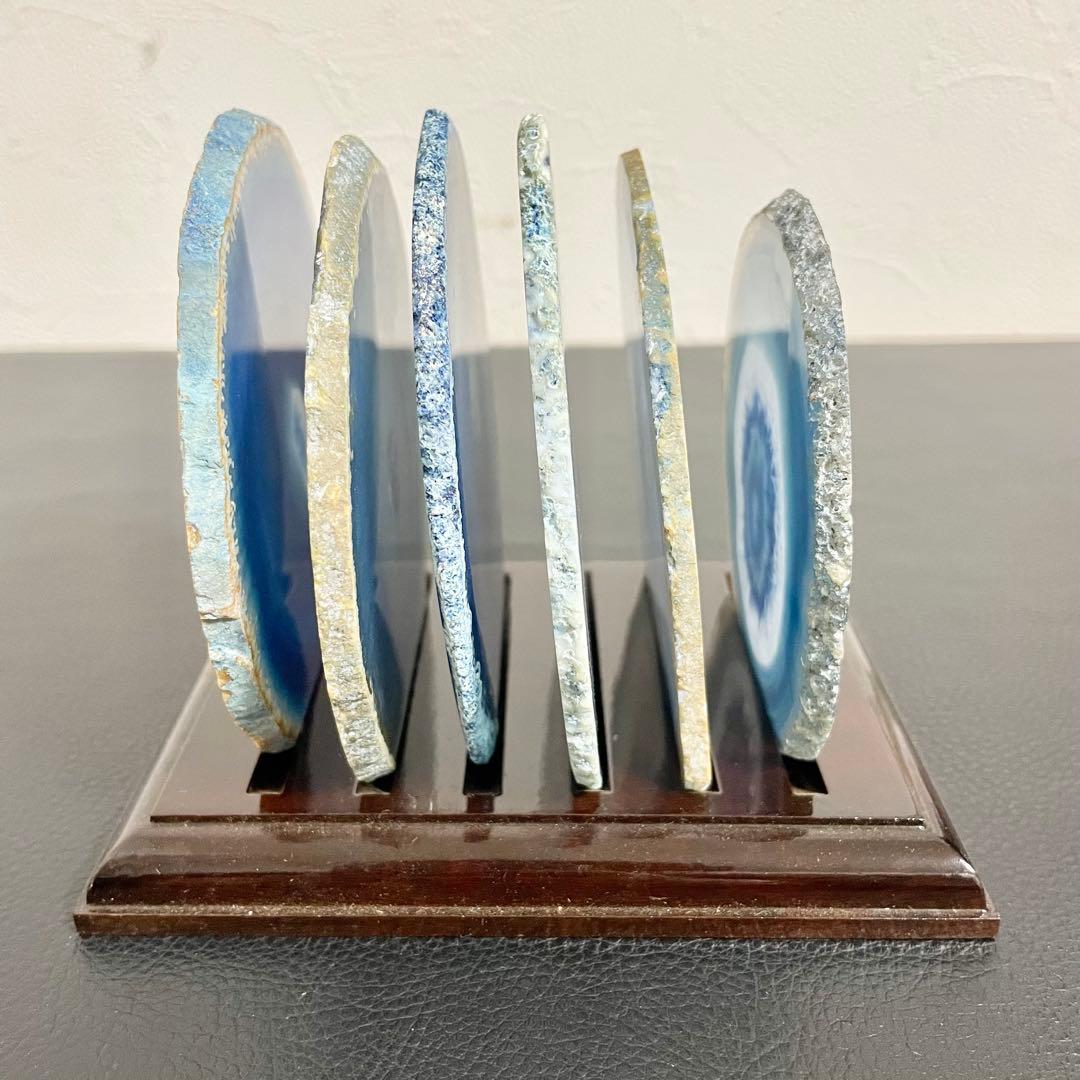 【まとめて6点セット】天然石 瑪瑙板 メノウ板 青色 メノウプレート 置物