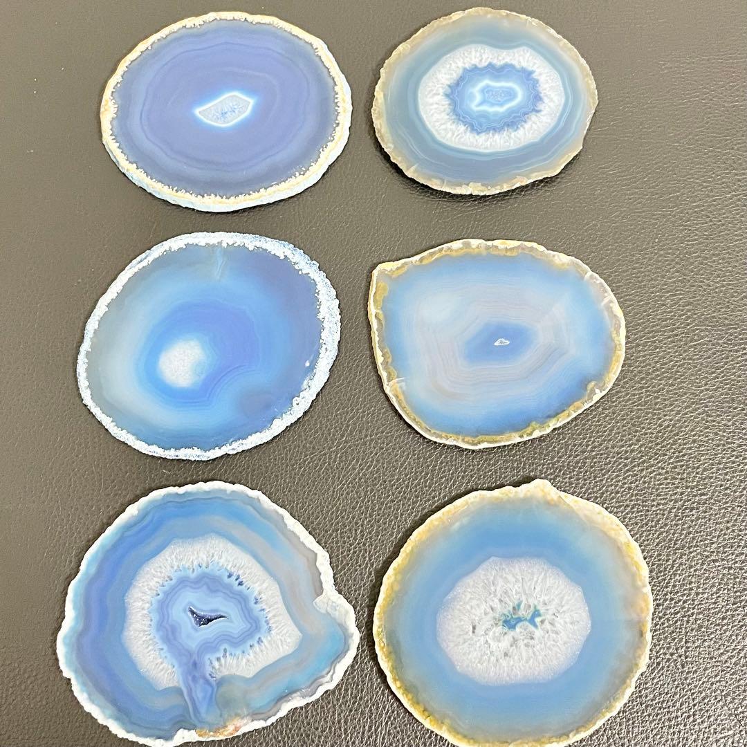 【まとめて6点セット】天然石 瑪瑙板 メノウ板 青色 メノウプレート 置物