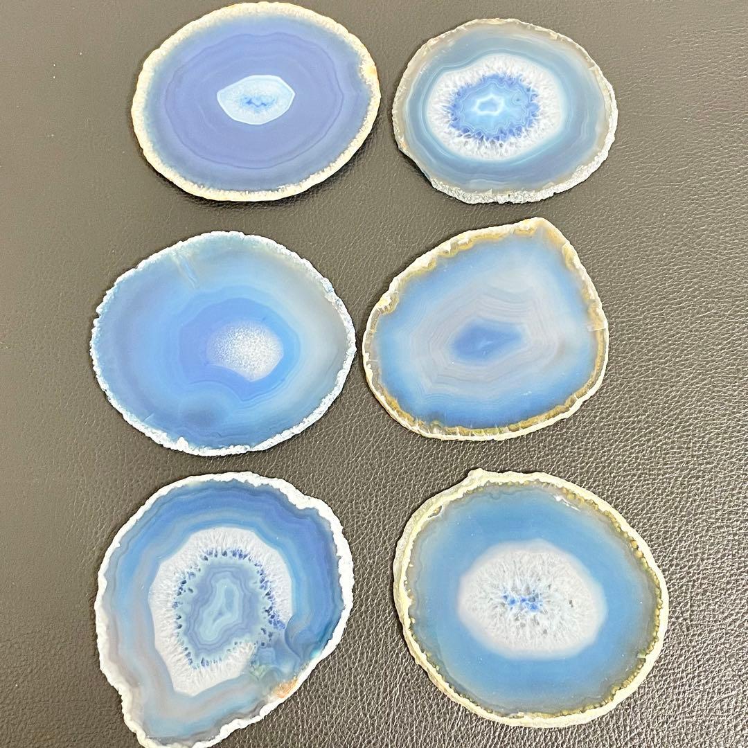 【まとめて6点セット】天然石 瑪瑙板 メノウ板 青色 メノウプレート 置物