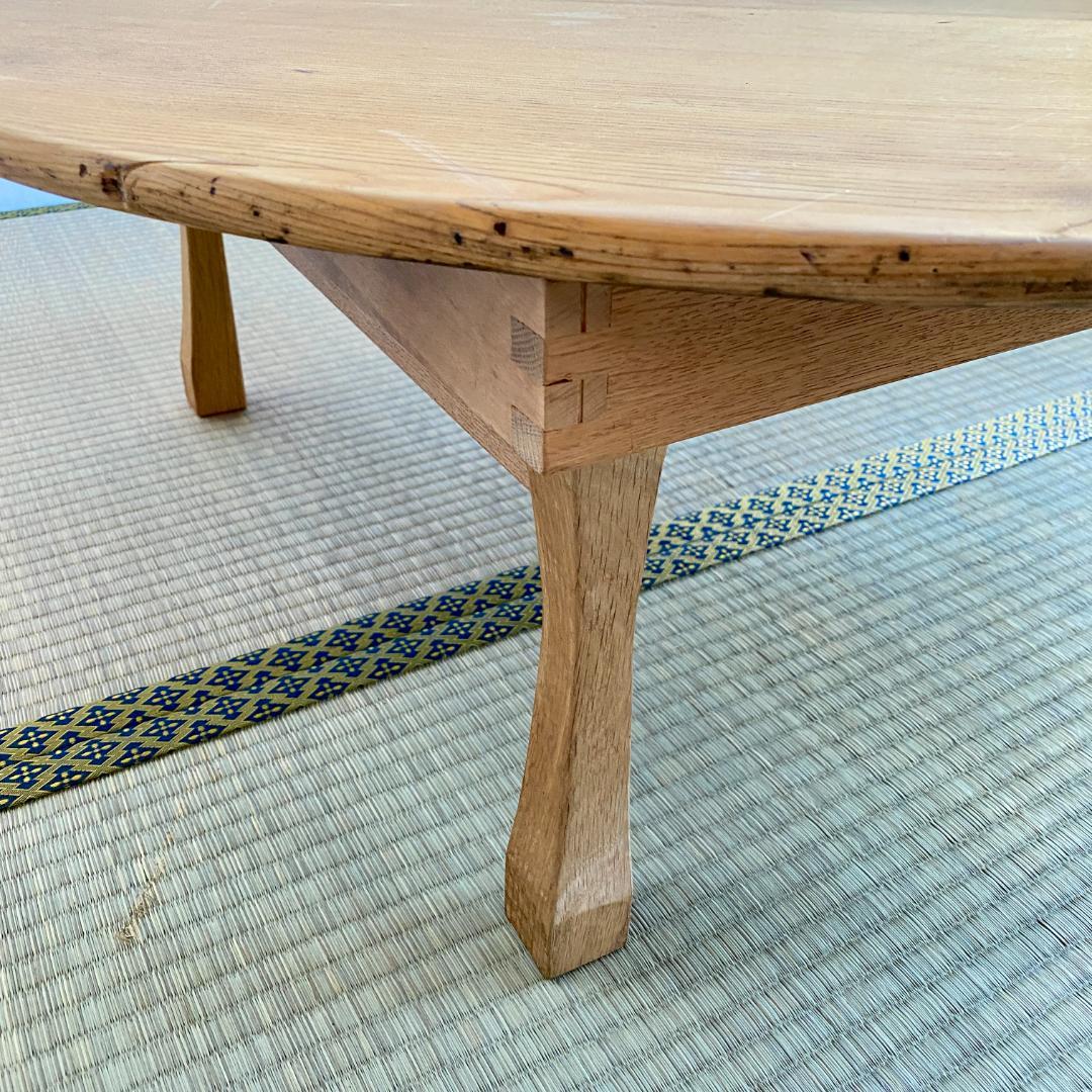 昭和レトロ ちゃぶ台 直径87cm 無塗装 無垢材 建具屋製 折りたたみ ④