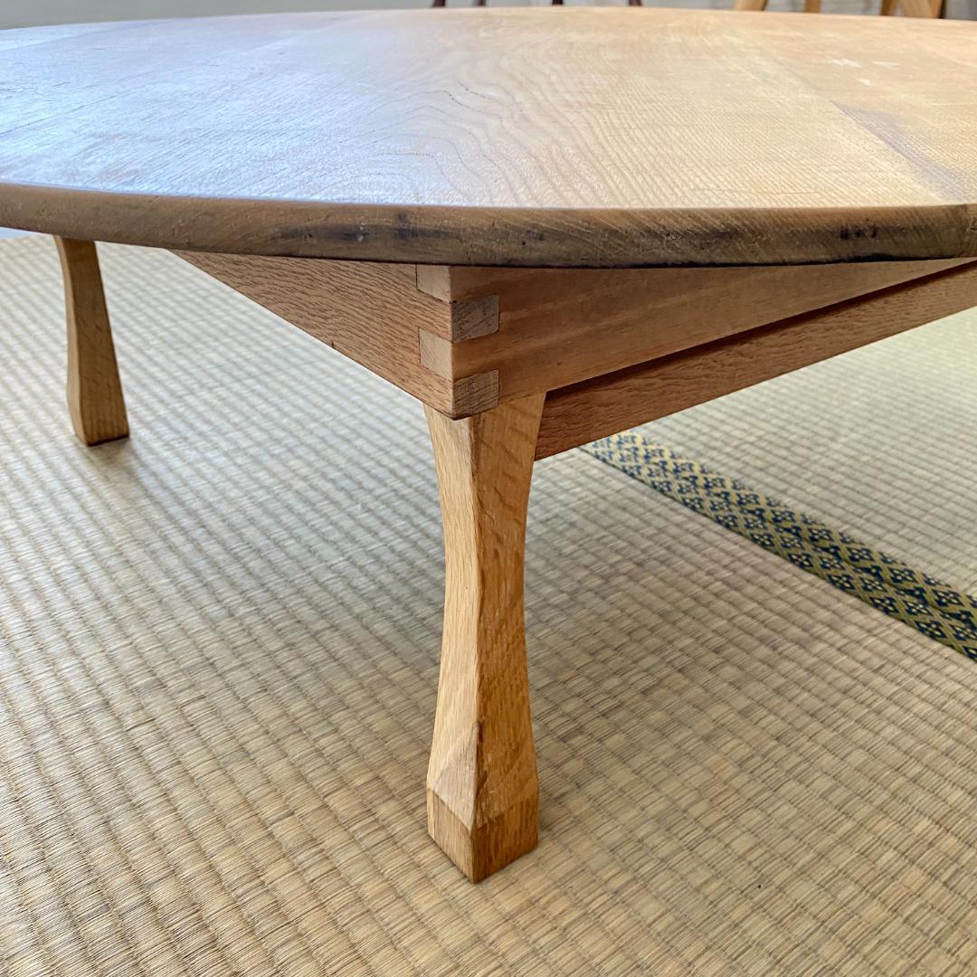 昭和レトロ ちゃぶ台 直径87cm 無塗装 無垢材 建具屋製 折りたたみ ④