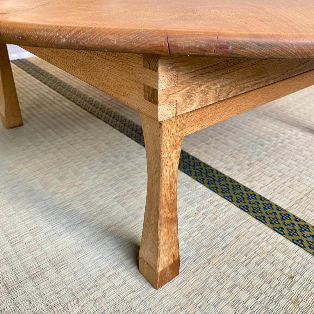 昭和レトロ ちゃぶ台 直径87cm 無塗装 無垢材 建具屋製 折りたたみ ④