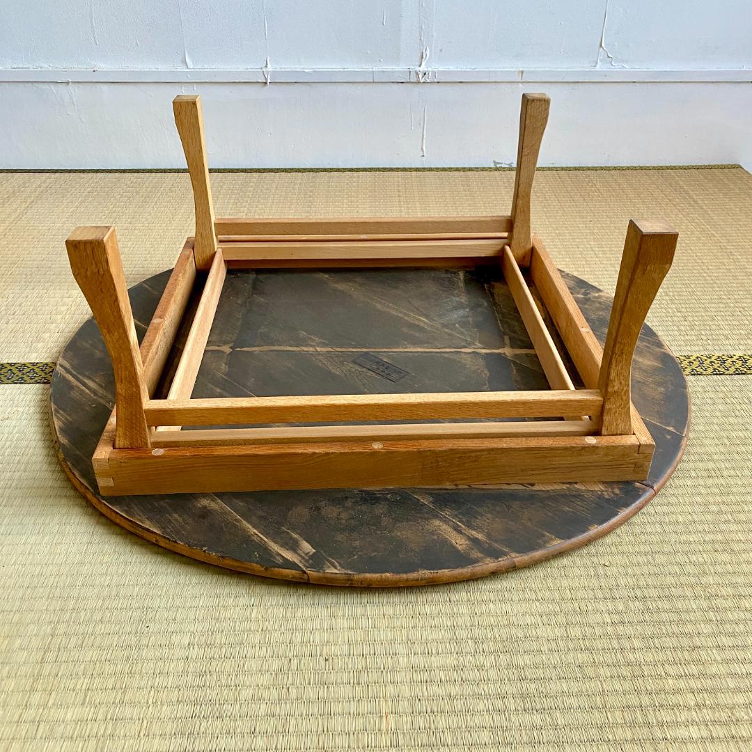 昭和レトロ ちゃぶ台 直径87cm 無塗装 無垢材 建具屋製 折りたたみ ④