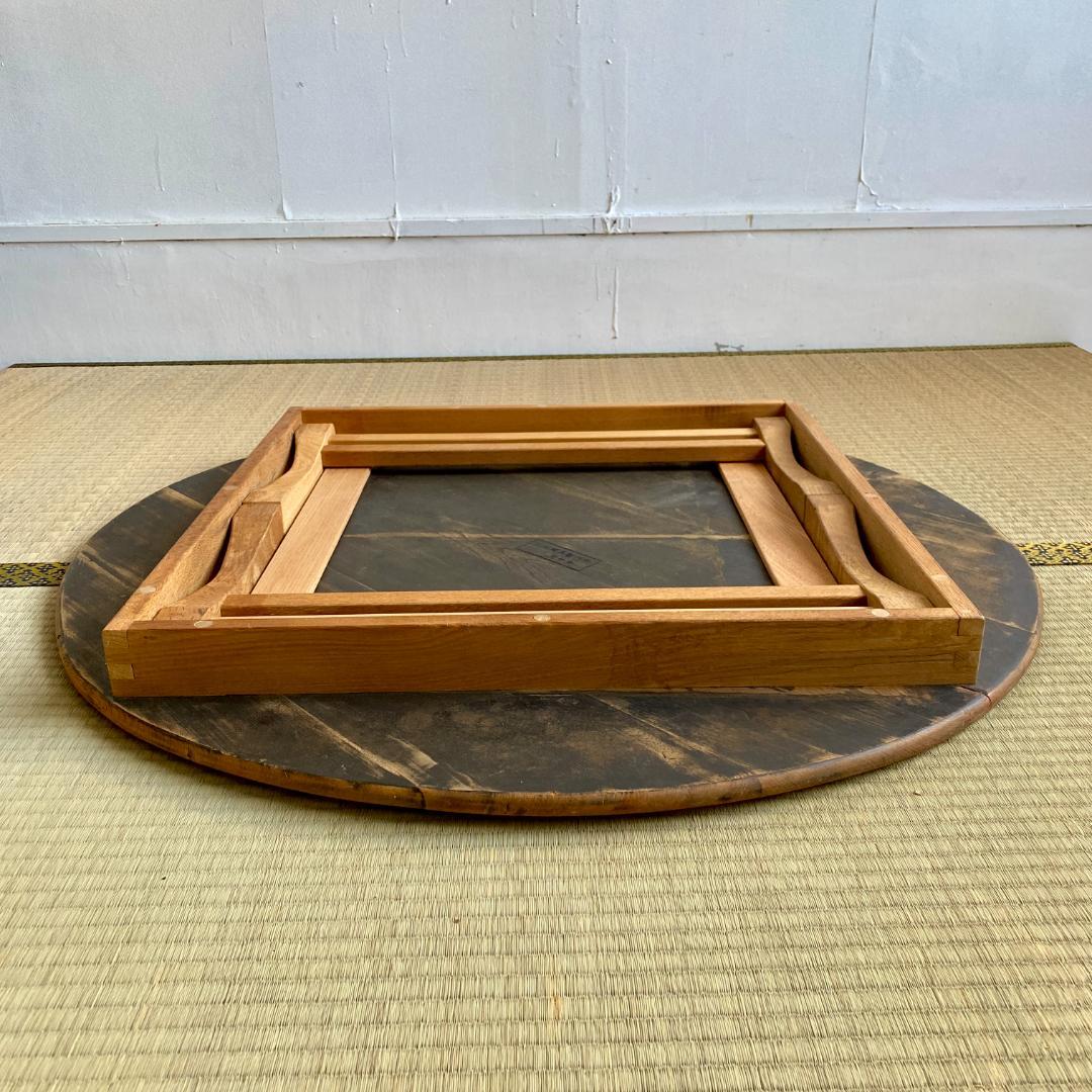 昭和レトロ ちゃぶ台 直径87cm 無塗装 無垢材 建具屋製 折りたたみ ④