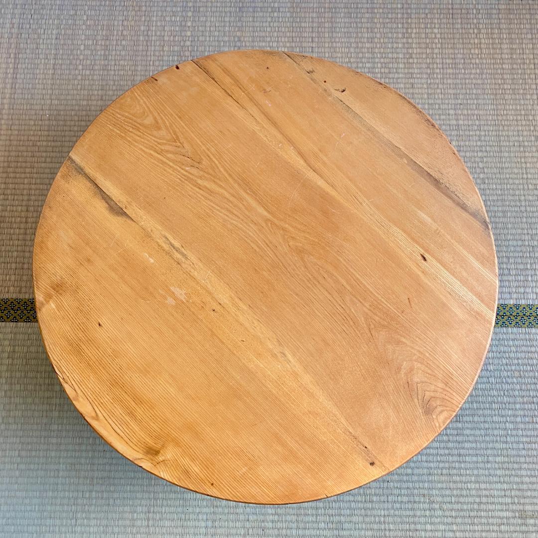 昭和レトロ ちゃぶ台 直径87cm 無塗装 無垢材 建具屋製 折りたたみ ④