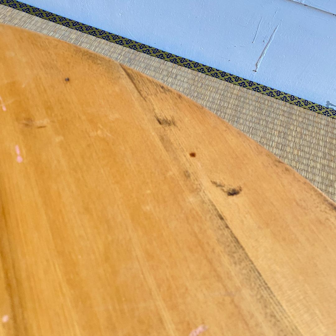 昭和レトロ ちゃぶ台 直径87cm 無塗装 無垢材 建具屋製 折りたたみ ④