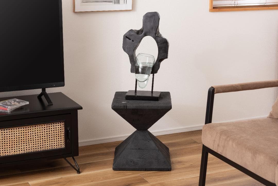 天然木 サイドテーブル 黒 パイン古材 おしゃれ HIT-130 N02