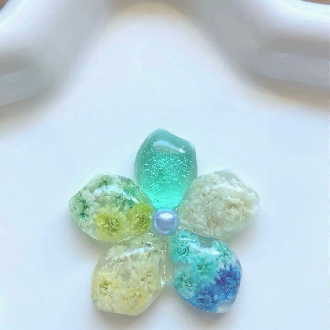レジン ヘアゴム 花モチーフ グリーン◡̈♥︎ブルー ドライフラワー