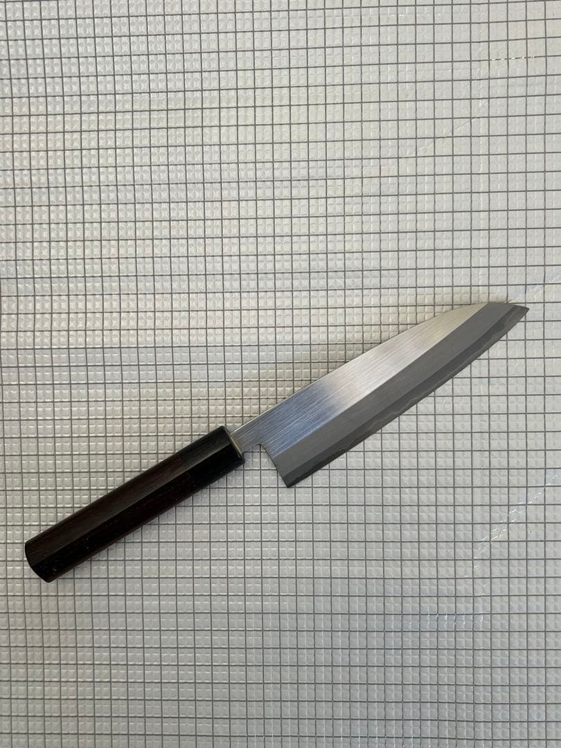 包丁 三徳包丁 三徳 青紙クラッド 165mm 紫檀シノギ柄