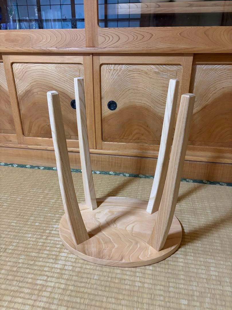 1361建具屋58年のおじいさんの手作り木製サイドテーブル、スツール