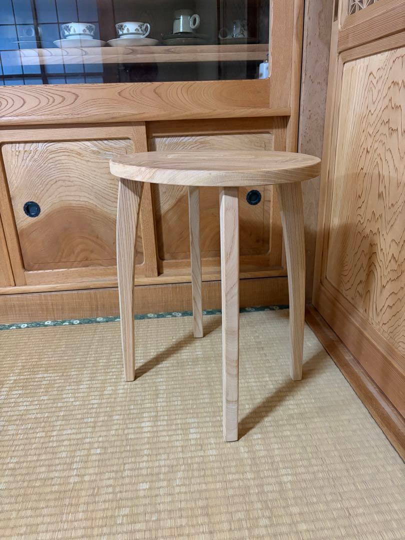 1361建具屋58年のおじいさんの手作り木製サイドテーブル、スツール