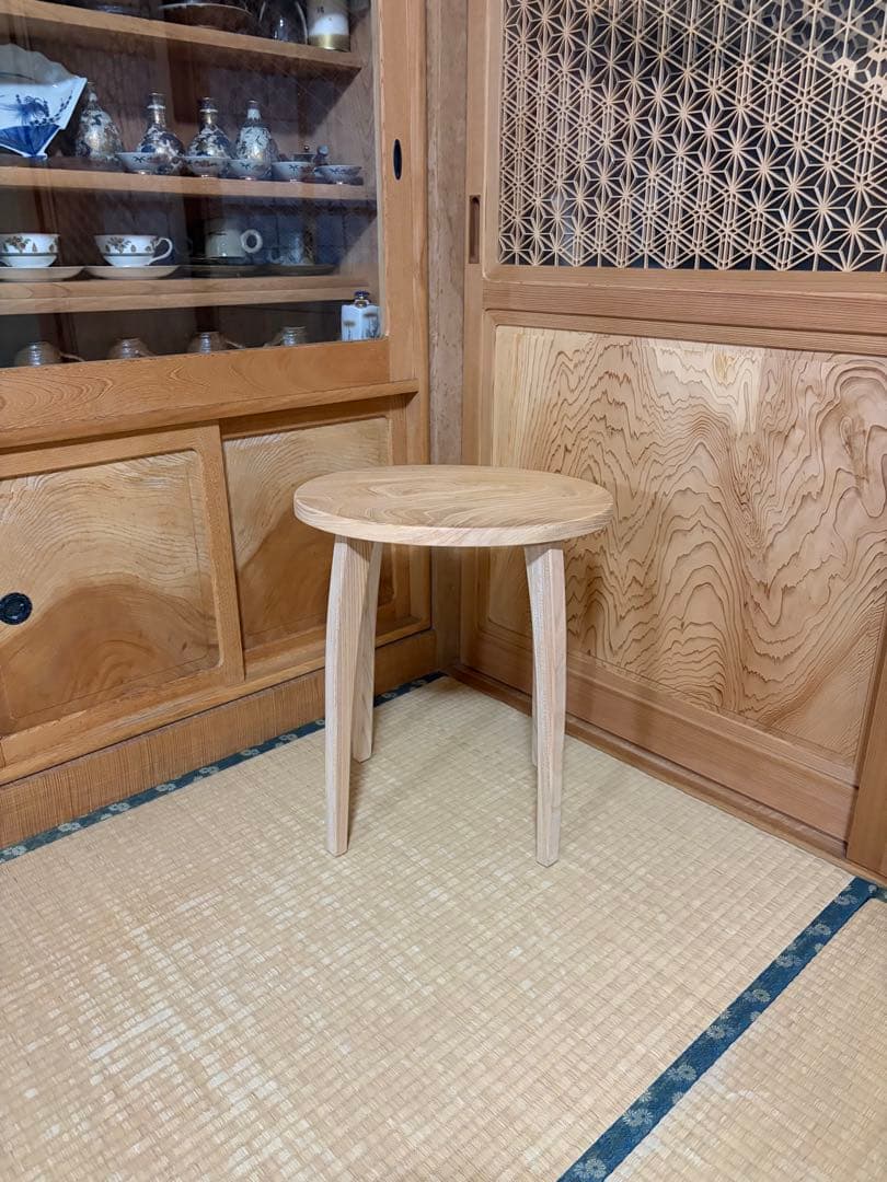 1361建具屋58年のおじいさんの手作り木製サイドテーブル、スツール