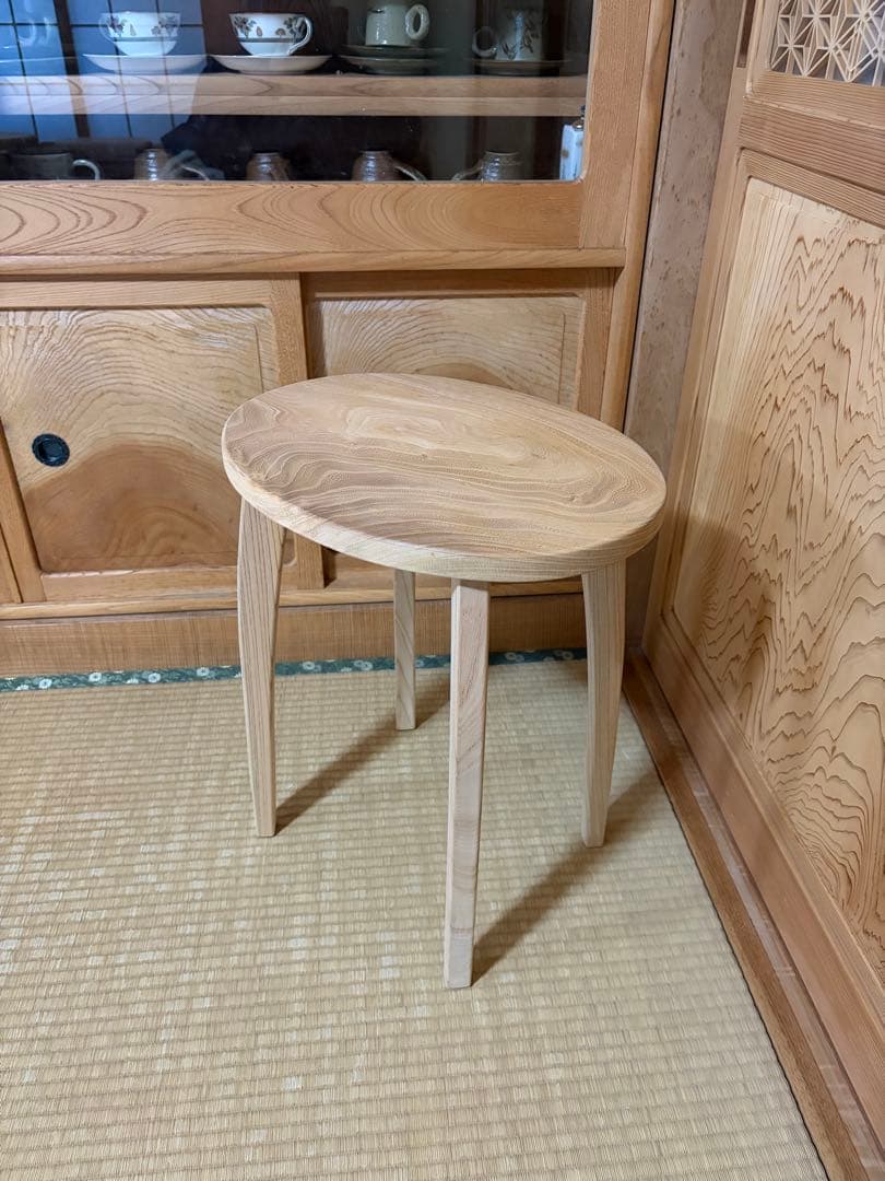 1361建具屋58年のおじいさんの手作り木製サイドテーブル、スツール