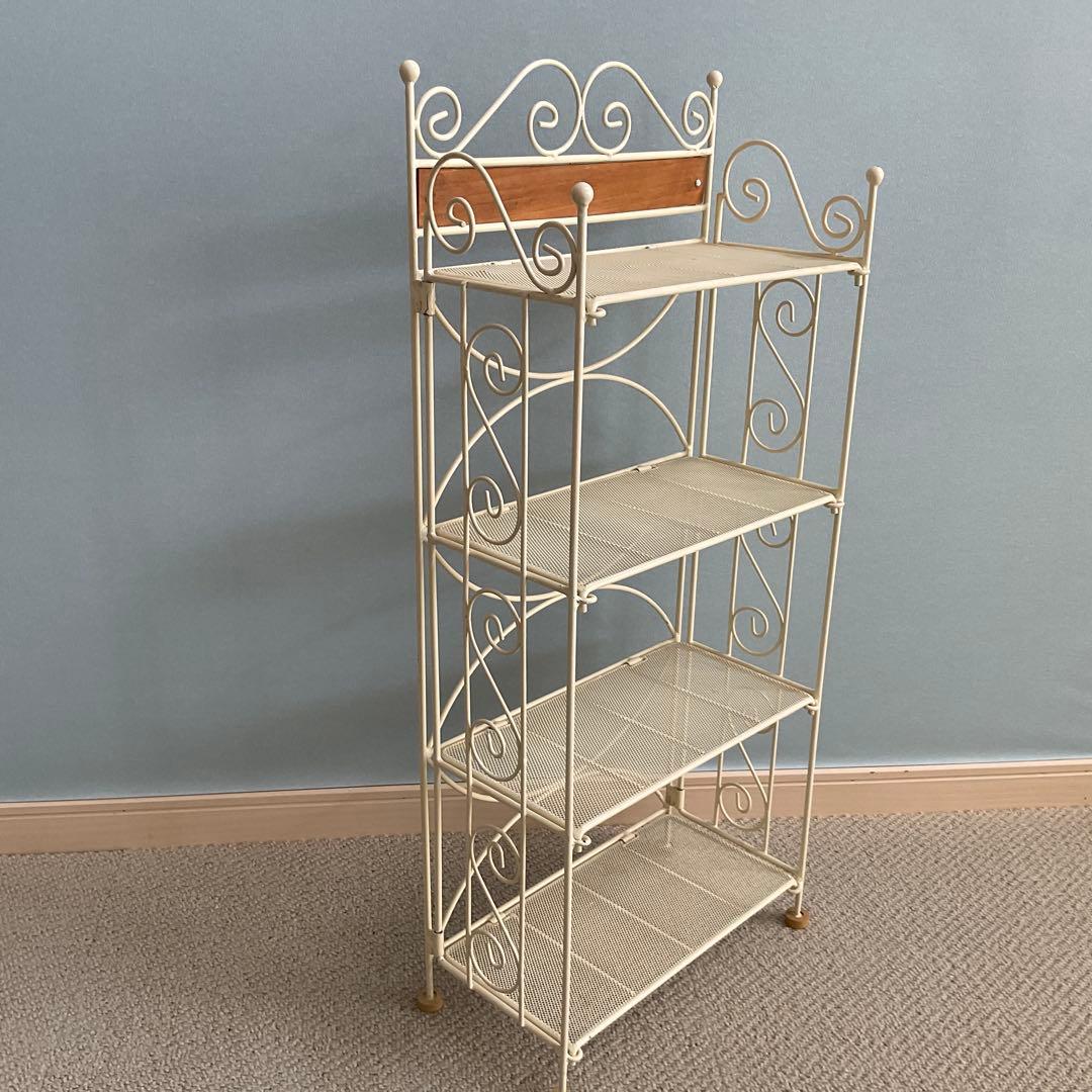 アイアンラック　オープンラック　4段　フェミニン　アンティーク　オフホワイト