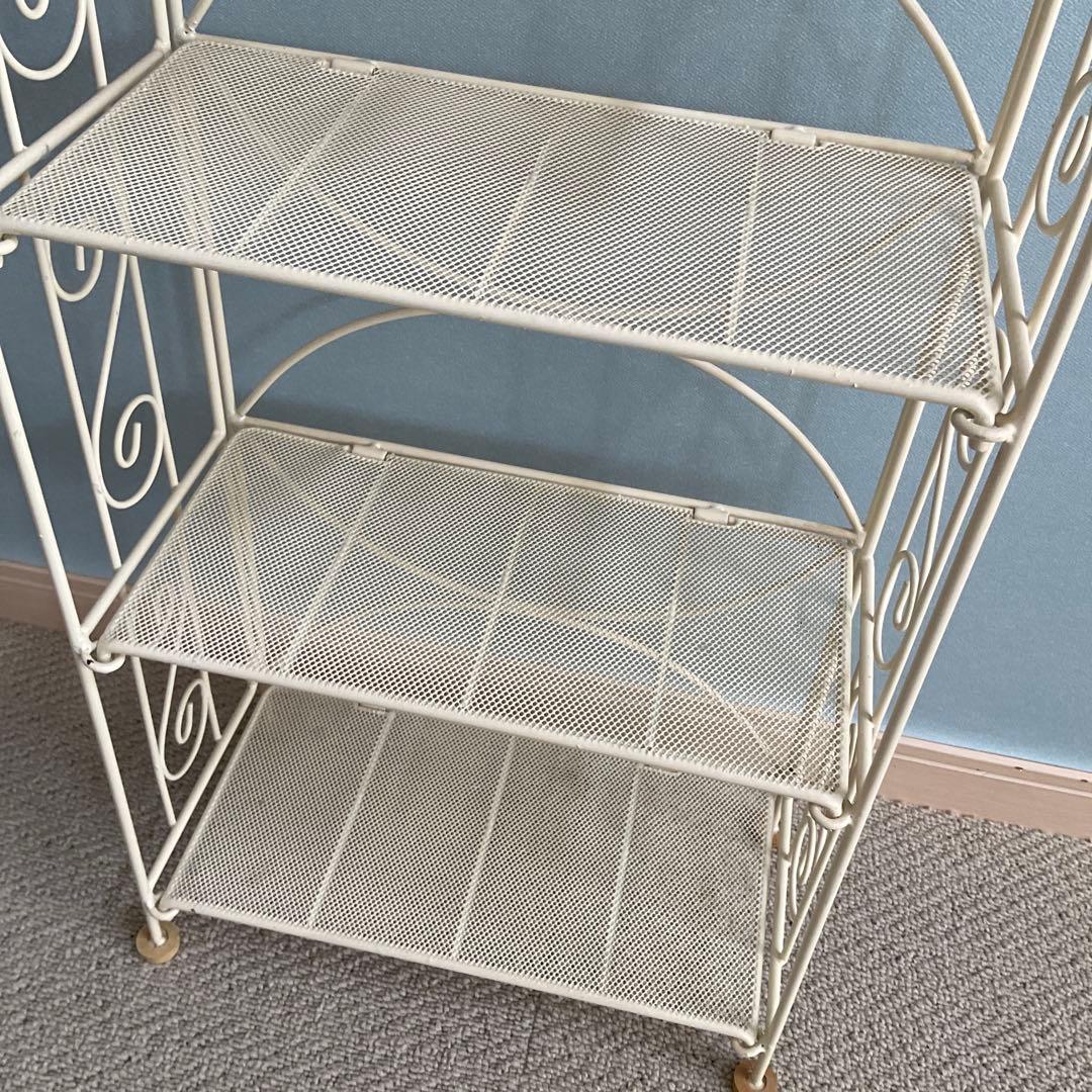 アイアンラック　オープンラック　4段　フェミニン　アンティーク　オフホワイト