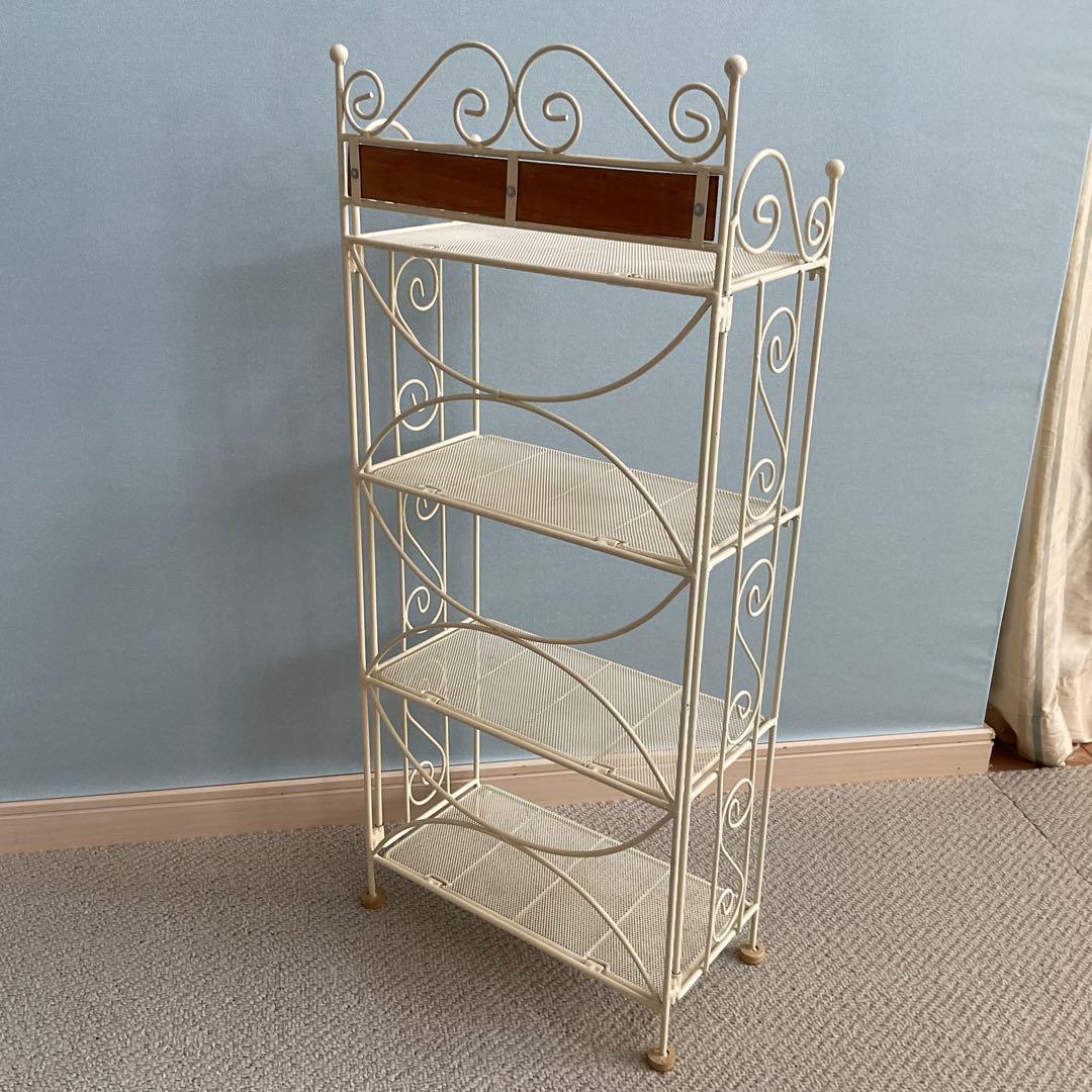 アイアンラック　オープンラック　4段　フェミニン　アンティーク　オフホワイト