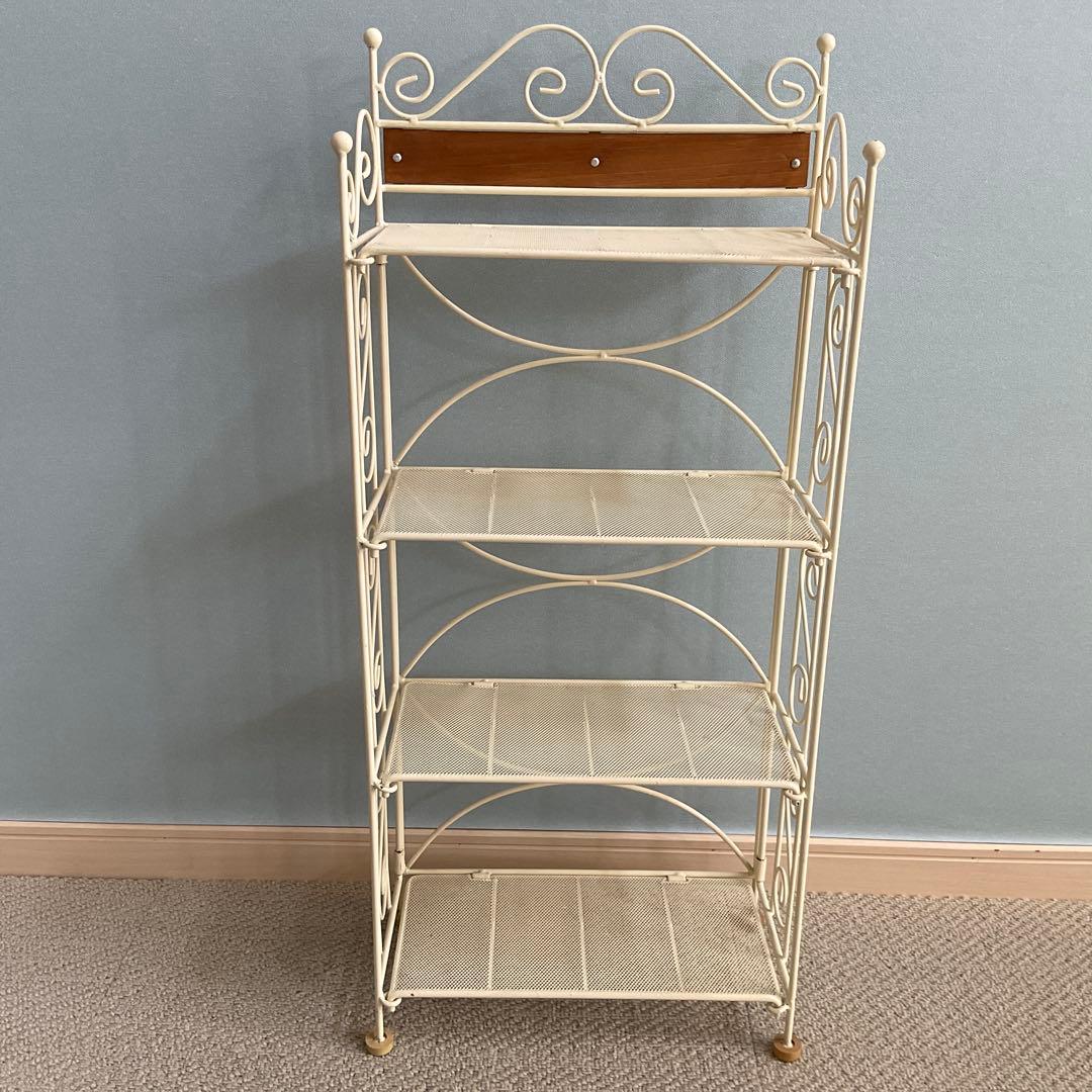 アイアンラック　オープンラック　4段　フェミニン　アンティーク　オフホワイト