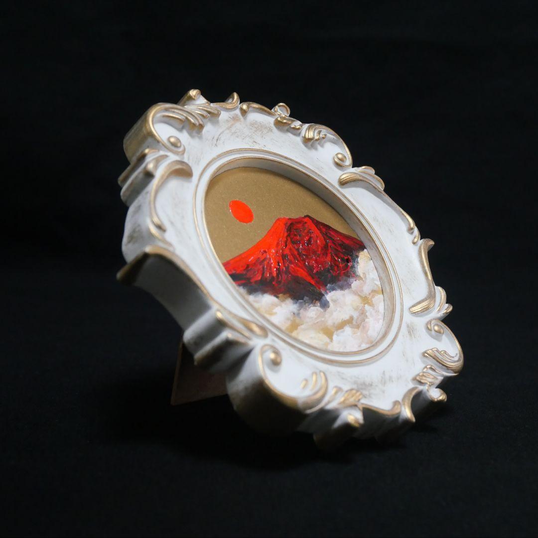 【真作】油絵『旭日赤富士』額装付き 縁起物 厄除け 運気上昇 風水