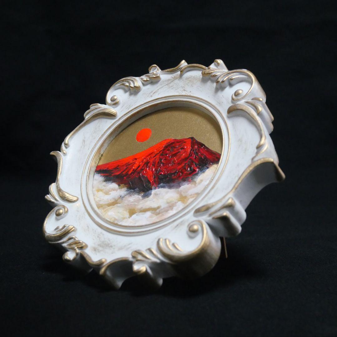 【真作】油絵『旭日赤富士』額装付き 縁起物 厄除け 運気上昇 風水