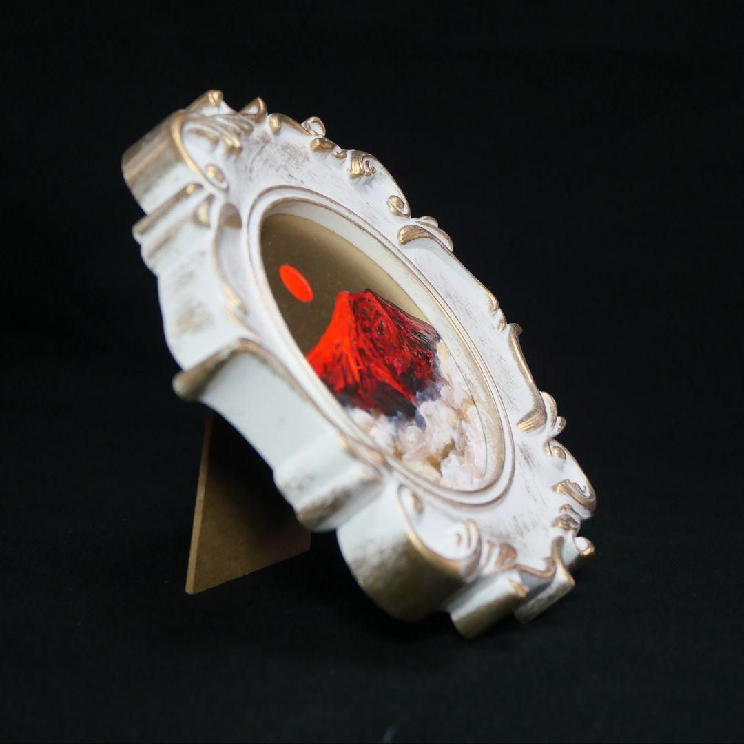 【真作】油絵『旭日赤富士』額装付き 縁起物 厄除け 運気上昇 風水