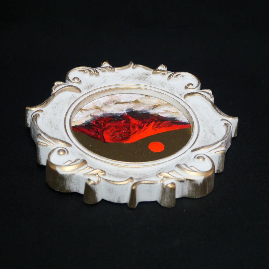 【真作】油絵『旭日赤富士』額装付き 縁起物 厄除け 運気上昇 風水