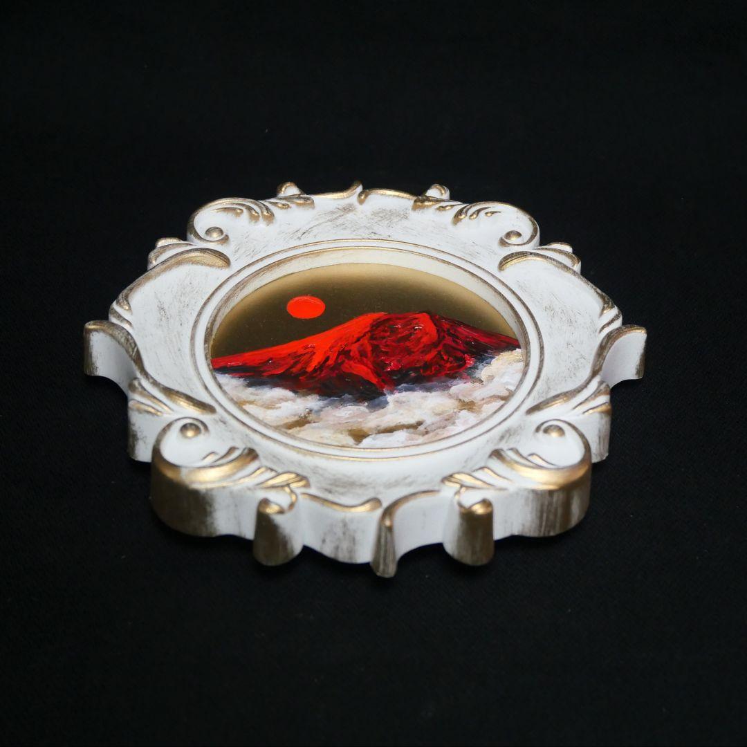 【真作】油絵『旭日赤富士』額装付き 縁起物 厄除け 運気上昇 風水