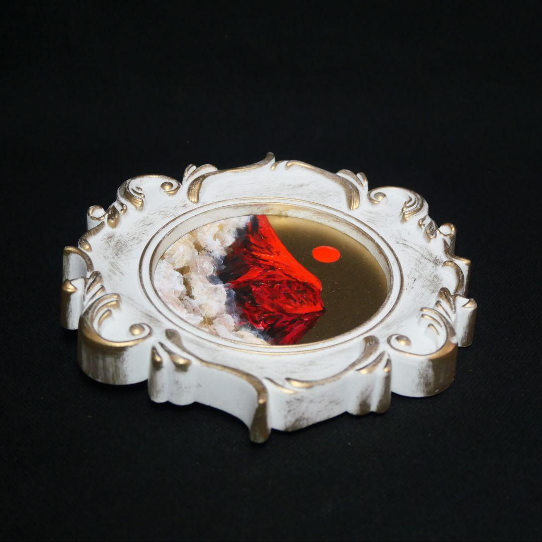 【真作】油絵『旭日赤富士』額装付き 縁起物 厄除け 運気上昇 風水