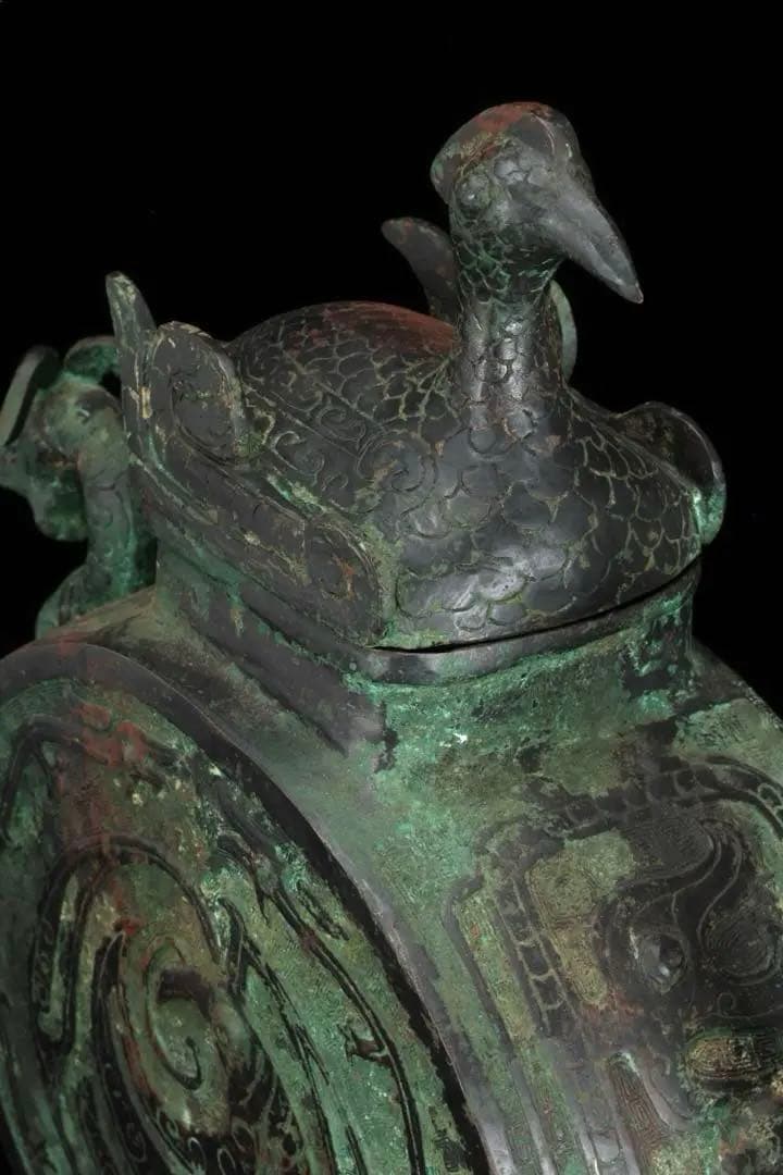 中国古玩 西周〜春秋時代 青銅水注 水器 龍紋鷲蓋青銅器 共箱付 古美術