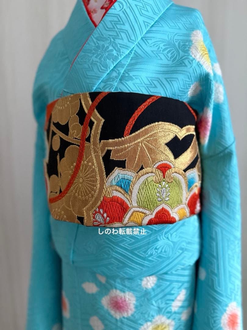 着付師が作る作り帯♡7歳七五三　正絹西陣織唐織帯　黒地　リボン文庫結び