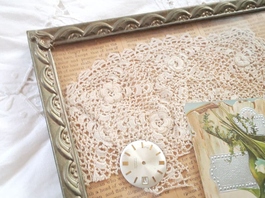 アンティーク コラージュ フレーム レース すずらん 時計文字盤