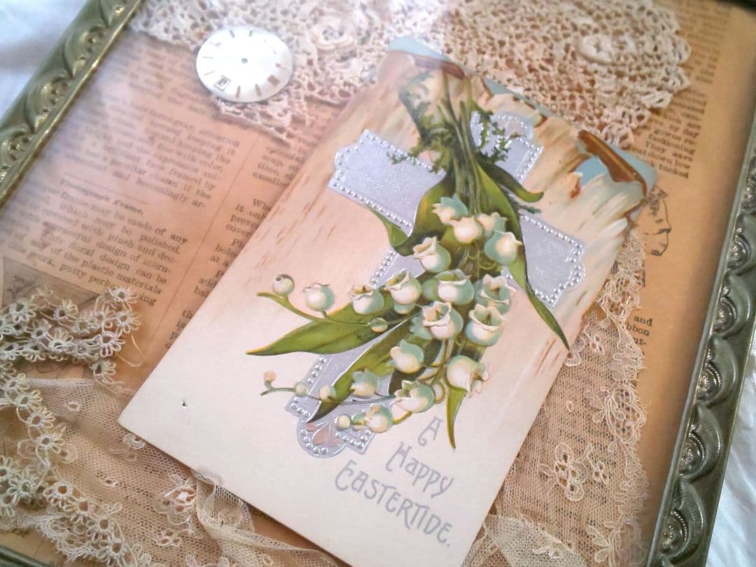 アンティーク コラージュ フレーム レース すずらん 時計文字盤