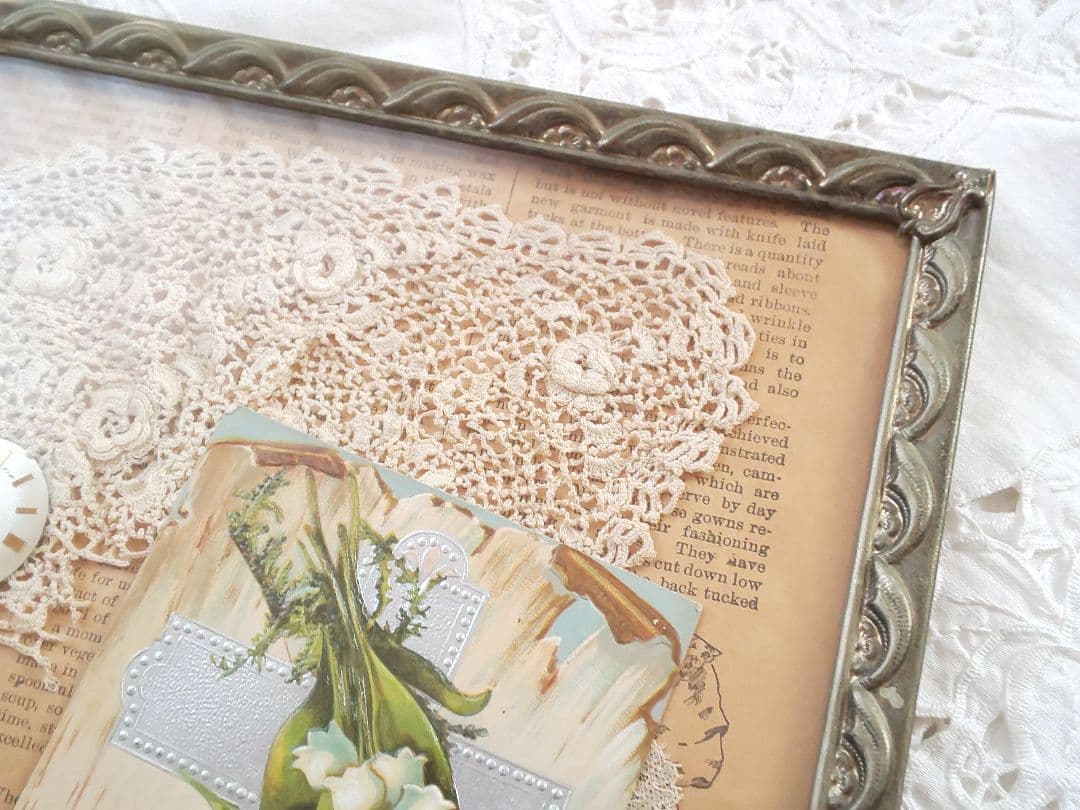 アンティーク コラージュ フレーム レース すずらん 時計文字盤