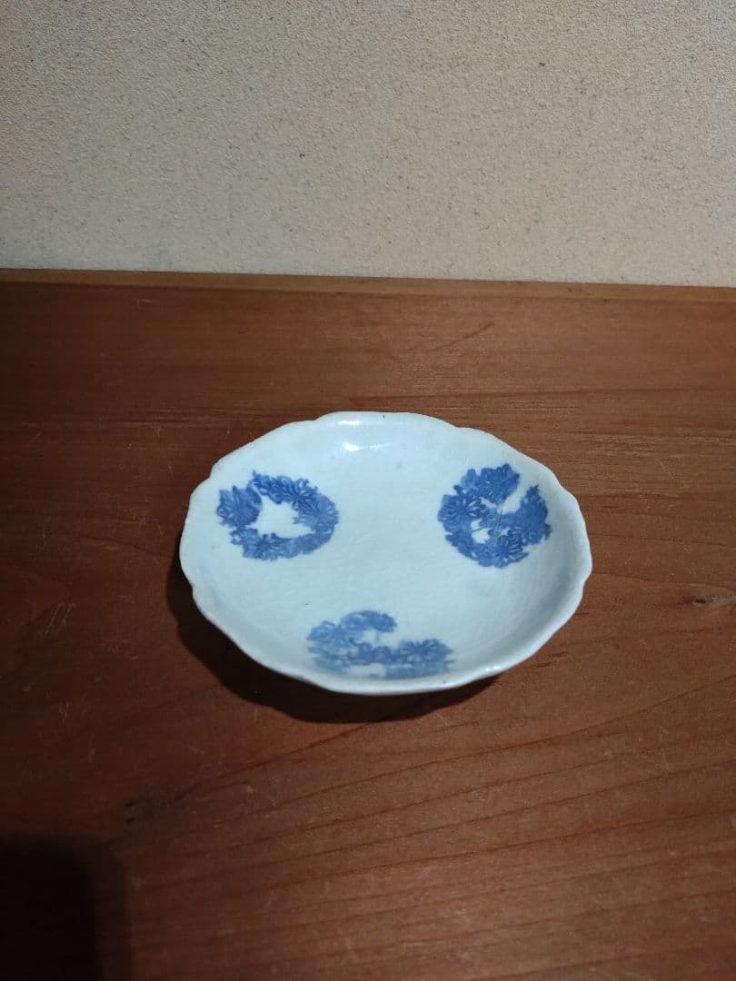 古伊万里 蒟蒻印判 花紋 輪花平盃 小皿