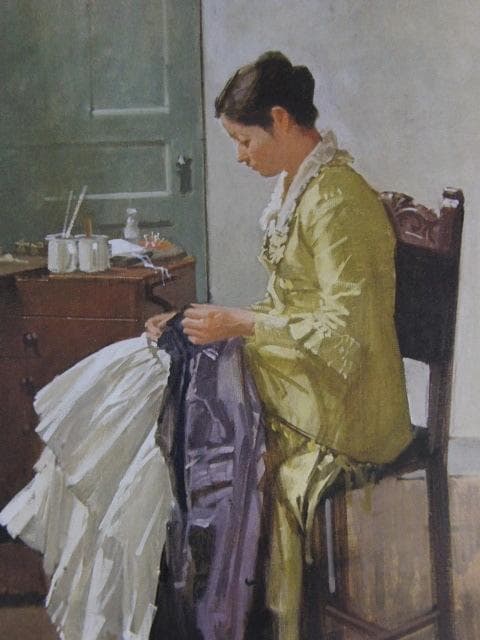 小磯良平、【裁縫する女】、希少な大判額装用画集より、美品、新品額装